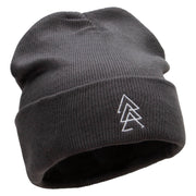 Sacred Triangles Embroidered 12 inch Acrylic Cuffed Long Beanie - Charcoal OSFM