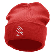 Sacred Triangles Embroidered 12 inch Acrylic Cuffed Long Beanie - Red OSFM