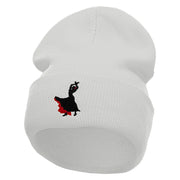 Flamenco Dancer Embroidered 12 Inch Long Knitted Beanie - White OSFM