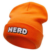 Nerd Embroidered 12 Inch Long Knitted Beanie - Orange OSFM