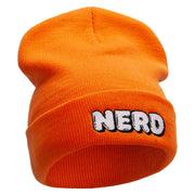 Nerd Embroidered 12 Inch Long Knitted Beanie - Orange OSFM