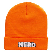 Nerd Embroidered 12 Inch Long Knitted Beanie - Orange OSFM