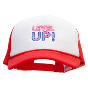 Level Up Embroidered Two Tone Polyester 5 Panel Foam Front Mesh Back Cap - White-Red OSFM