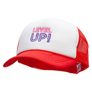 Level Up Embroidered Two Tone Polyester 5 Panel Foam Front Mesh Back Cap - White-Red OSFM