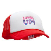 Level Up Embroidered Two Tone Polyester 5 Panel Foam Front Mesh Back Cap - White-Red OSFM