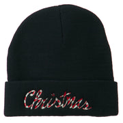 Christmas Embroidered Long Cuff Beanie