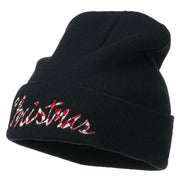 Christmas Embroidered Long Cuff Beanie