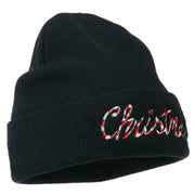 Christmas Embroidered Long Cuff Beanie