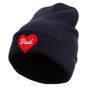 Father Day with Heart Embroidered 12 Inch Long Knitted Beanie - Black OSFM