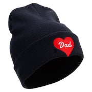 Father Day with Heart Embroidered 12 Inch Long Knitted Beanie - Black OSFM