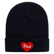 Father Day with Heart Embroidered 12 Inch Long Knitted Beanie - Black OSFM