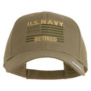 US Navy Retired Flag Embroidered Solid Cotton Twill Low Profile Strap Cap - Khaki OSFM