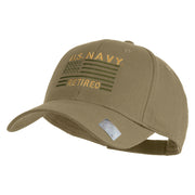 US Navy Retired Flag Embroidered Solid Cotton Twill Low Profile Strap Cap - Khaki OSFM