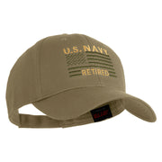 US Navy Retired Flag Embroidered Solid Cotton Twill Low Profile Strap Cap - Khaki OSFM
