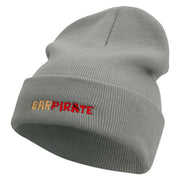 Bar Pirate Embroidered 12 inch Acrylic Cuffed Long Beanie - Grey OSFM