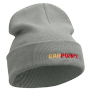 Bar Pirate Embroidered 12 inch Acrylic Cuffed Long Beanie - Grey OSFM