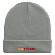 Bar Pirate Embroidered 12 inch Acrylic Cuffed Long Beanie - Grey OSFM