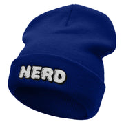 Nerd Embroidered 12 Inch Long Knitted Beanie - Royal OSFM