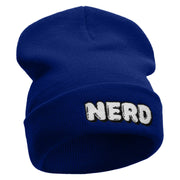 Nerd Embroidered 12 Inch Long Knitted Beanie - Royal OSFM