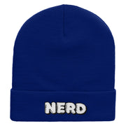 Nerd Embroidered 12 Inch Long Knitted Beanie - Royal OSFM