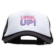 Level Up Embroidered Two Tone Polyester 5 Panel Foam Front Mesh Back Cap - Black-White OSFM