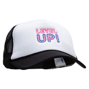 Level Up Embroidered Two Tone Polyester 5 Panel Foam Front Mesh Back Cap - Black-White OSFM