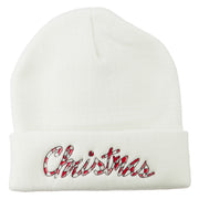 Christmas Embroidered Long Cuff Beanie