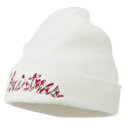 Christmas Embroidered Long Cuff Beanie