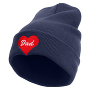 Father Day with Heart Embroidered 12 Inch Long Knitted Beanie - Navy OSFM