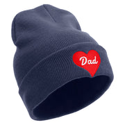 Father Day with Heart Embroidered 12 Inch Long Knitted Beanie - Navy OSFM