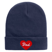 Father Day with Heart Embroidered 12 Inch Long Knitted Beanie - Navy OSFM