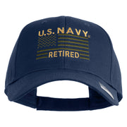 US Navy Retired Flag Embroidered Solid Cotton Twill Low Profile Strap Cap - Navy OSFM