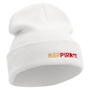 Bar Pirate Embroidered 12 inch Acrylic Cuffed Long Beanie - White OSFM