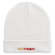 Bar Pirate Embroidered 12 inch Acrylic Cuffed Long Beanie - White OSFM