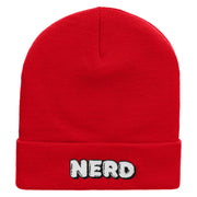 Nerd Embroidered 12 Inch Long Knitted Beanie - Red OSFM