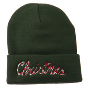 Christmas Embroidered Long Cuff Beanie