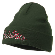 Christmas Embroidered Long Cuff Beanie