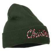 Christmas Embroidered Long Cuff Beanie