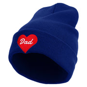 Father Day with Heart Embroidered 12 Inch Long Knitted Beanie - Royal OSFM