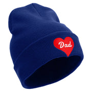 Father Day with Heart Embroidered 12 Inch Long Knitted Beanie - Royal OSFM