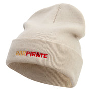 Bar Pirate Embroidered 12 inch Acrylic Cuffed Long Beanie - Khaki OSFM