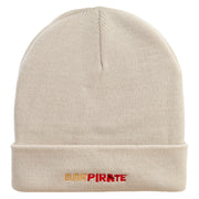 Bar Pirate Embroidered 12 inch Acrylic Cuffed Long Beanie - Khaki OSFM