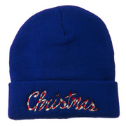 Christmas Embroidered Long Cuff Beanie