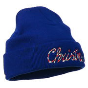 Christmas Embroidered Long Cuff Beanie