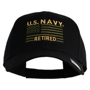 US Navy Retired Flag Embroidered Solid Cotton Twill Low Profile Strap Cap - Black OSFM