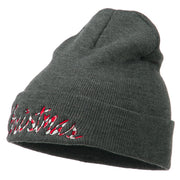 Christmas Embroidered Long Cuff Beanie