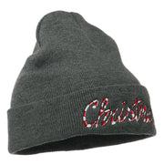 Christmas Embroidered Long Cuff Beanie