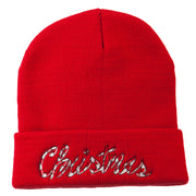 Christmas Embroidered Long Cuff Beanie