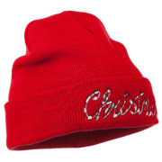 Christmas Embroidered Long Cuff Beanie