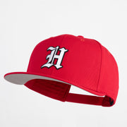 Old English White H Patched Cotton Twill Flat Bill Cap - Red OSFM